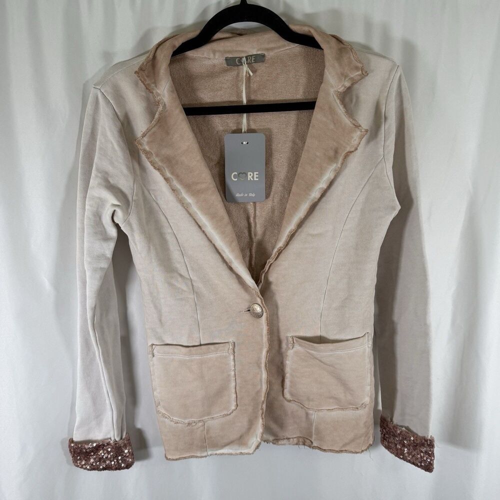 New Core Sweater Women's Small White Distressed Button Front Pockets Made Italy